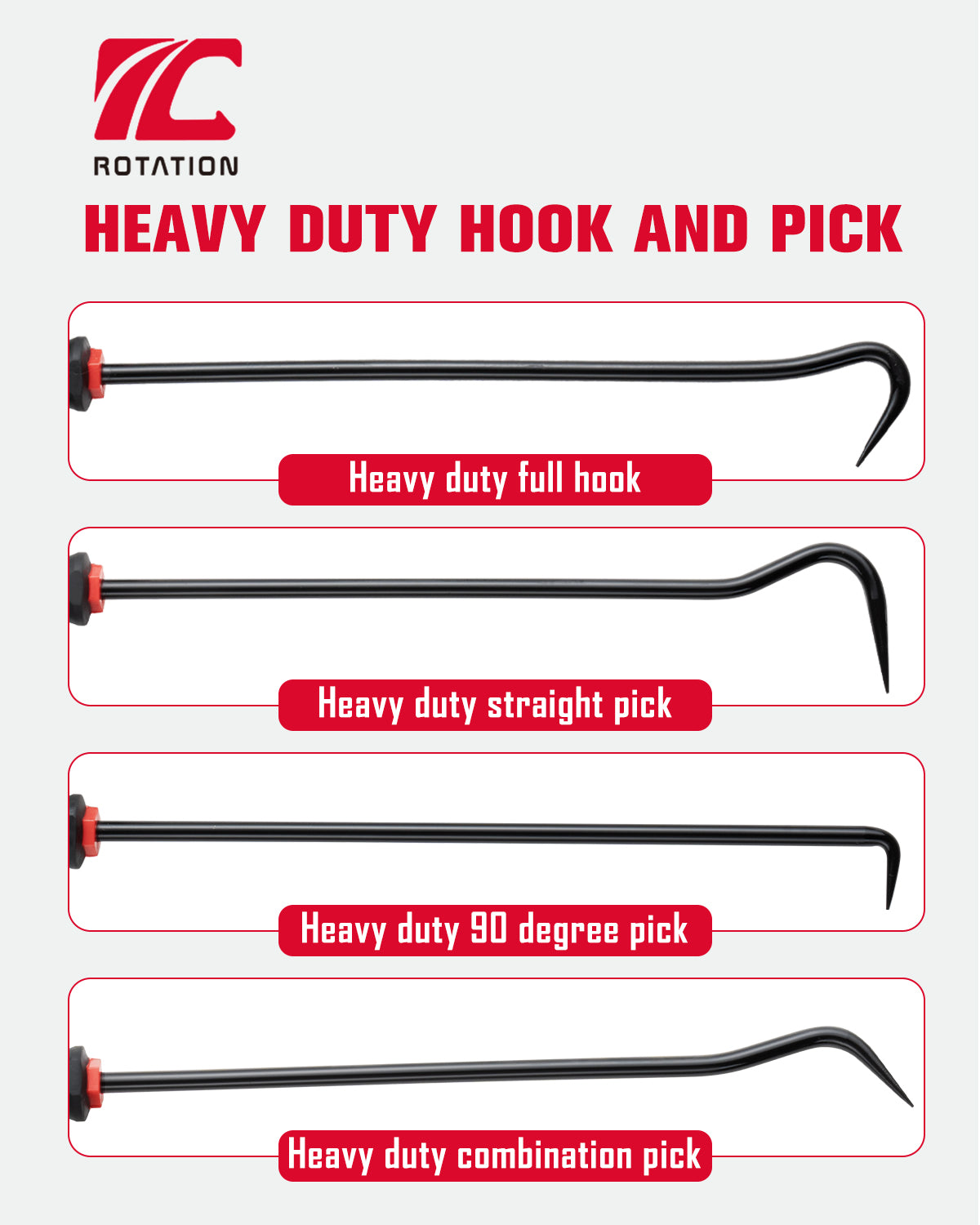 Package Content: Heavy duty full hook, straight pick, 90 degree pick, combination pick.
