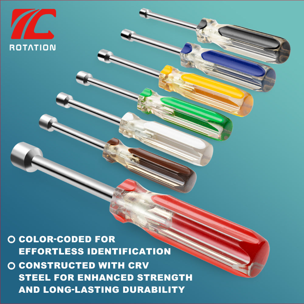 Rotating Nut Driver ROTATION 7PC Nut Driver Set - Drivers for Bolts Nuts Fasteners, Color ...