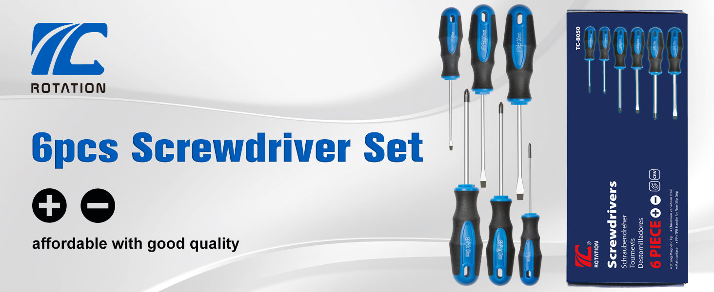 ROTATION 6PCS Magnetic Tip Screwdriver Set, 3 Phillips and 3 Flat, Professional Cushion Grip | 6-Piece Hand Tools Set - Detail Large 1