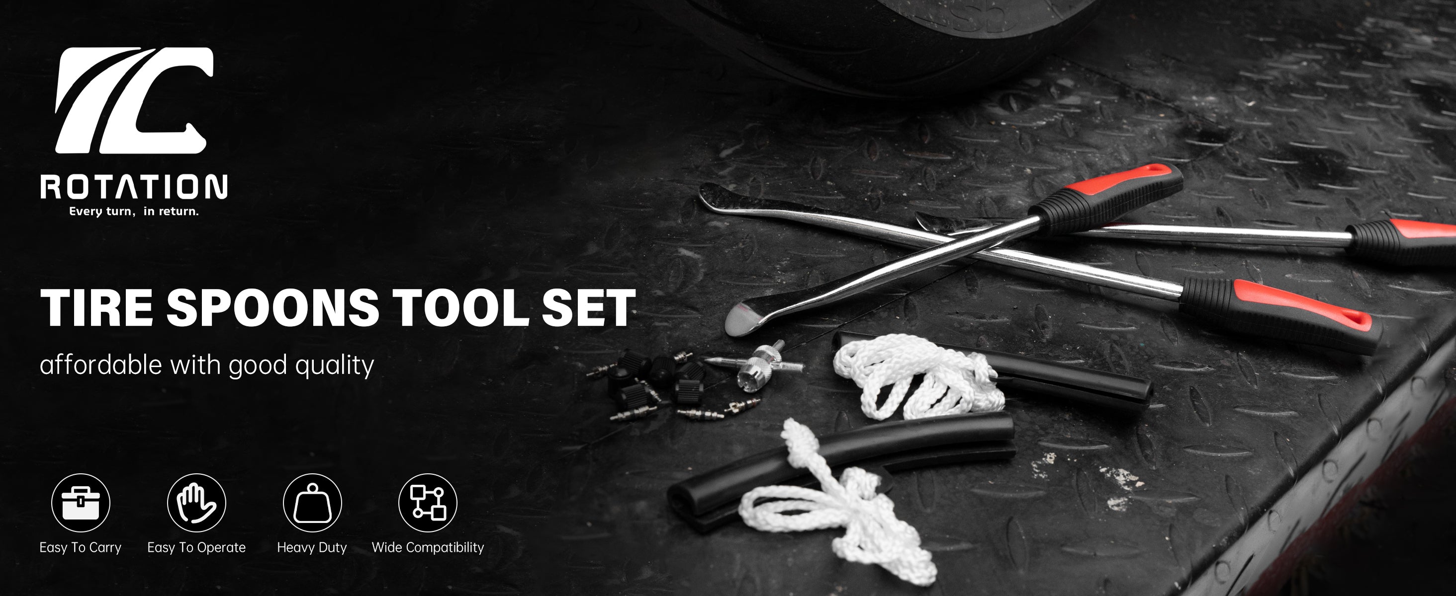 ROTATION 11.5 inch Steel Tire Spoon Lever Iron Tool Kit, Professional Tire Changing Tool for Motorcycle, Dirt Bike, Lawn Mower, 3 pcs Tire Spoons, 2 Rim Protector | 5-Piece Set - Detail Large 1