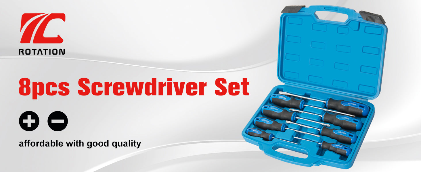 ROTATION 8-Piece Magnetic Screwdrivers Set with Nichrome tip, 4 Phillips and 4 Slotted Tips, Professional Cushion Grip Screwdriver Set with High Torque (8pc Silver Tip Gloss) - Detail Large 1