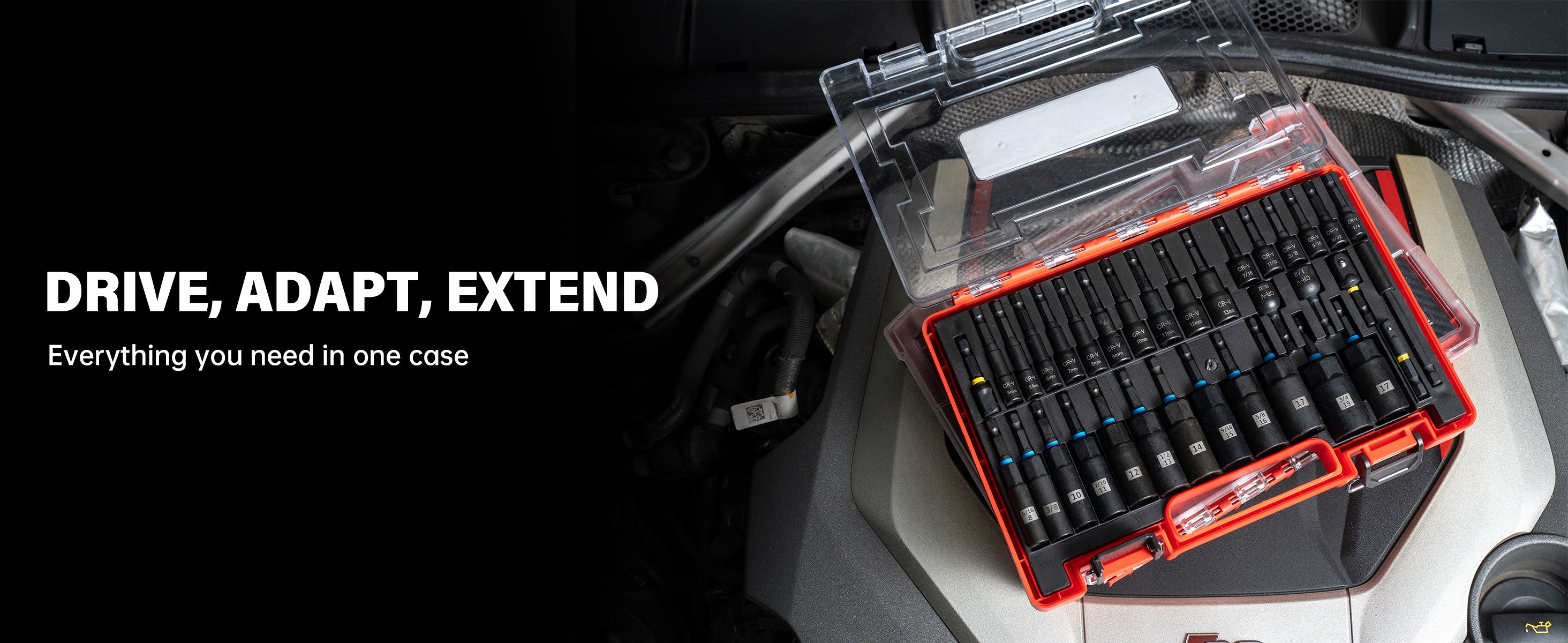 ROTATION 34-Piece Impact Nut Driver Set, Magnetic, SAE & Metric, Nut Drivers Set for Impact Drill, Deep Impact Nut Drivers, Impact Socket Adapters, Wing Nut Driver, Bit Extension, with Storage Case - Detail Large 3