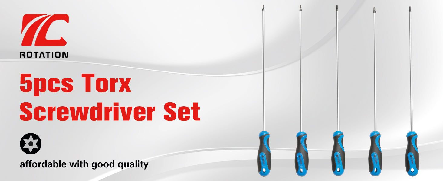 ROTATION Extra Long Torx Screwdrivers Set (5pc Set), S2 Steel, blade length 12-inch T15-T30, plus Long star Screwdrivers, 5-Piece Set - Detail Large 1