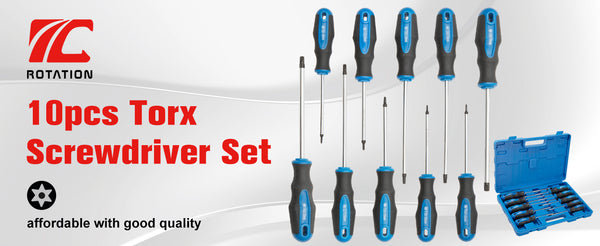 ROTATION Torx Screwdrivers Set 10-Piece, Magnetic Black Finished Tip with Center Hole, Professional Cushion Grip Screwdriver Set with High Torque - Detail 1