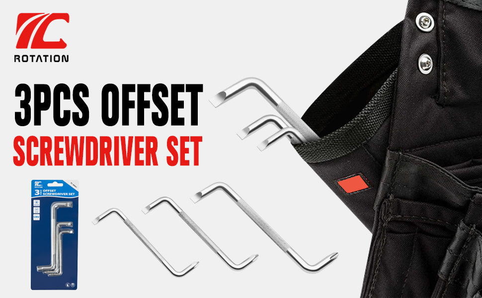 ROTATION3pcs Offset Screwdriver Set, Head Screwdriver Set with Magnetic, Z-type Screw Drive with Philips and Flathead - Detail Large 1