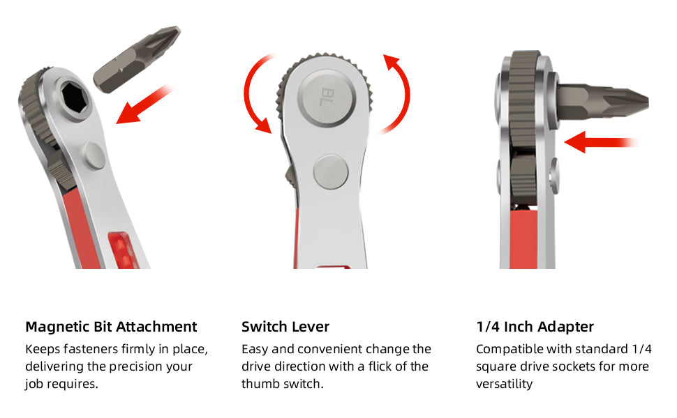 ROTATION 16pc Bit Set with 1/4 Mini Ratchet Offset Right Angle Screwdriver, Reversible Drive Handle, EDC Tool for Tight Spaces Automotive, Electronics & DIY Repair - Detail Large 2