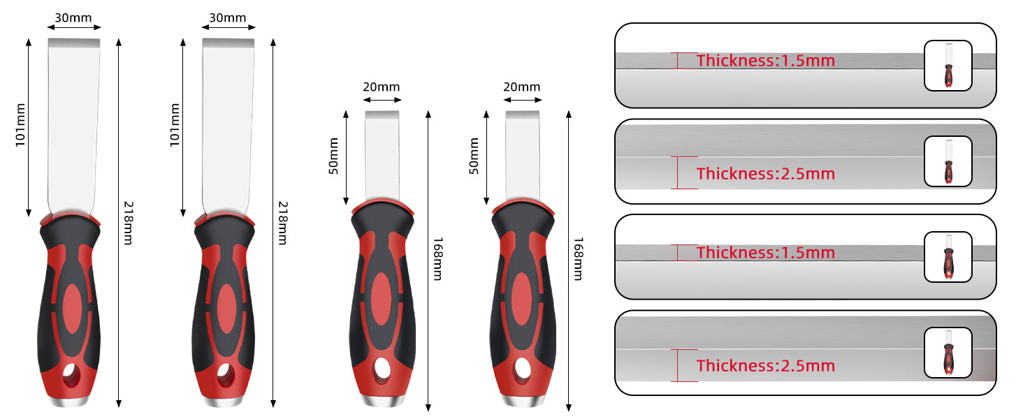 ROTATION Extra Thick Scraper Set, 4 piece, Soft Grip, Heavy Duty, Scraper with Hammer End, Stainless Steel Putty Knife - Detail Large 2