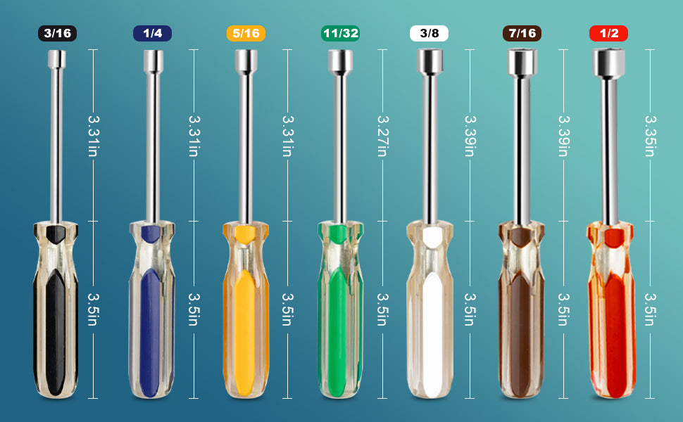 ROTATION 7PC Nut Driver Set - Drivers for Bolts Nuts Fasteners, Color-Coded Non-Slip PVC Grips - Detail Large 3