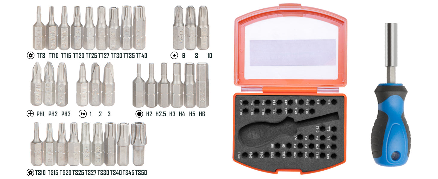 ROTATION 38-Piece 1/4 Bit Driver Screwdriver Bit Set with Portable Case, Chrome Vanadium Steel Multi Torq/Phillips/Torx/Triwing/Hex/Star - Detail Large 3
