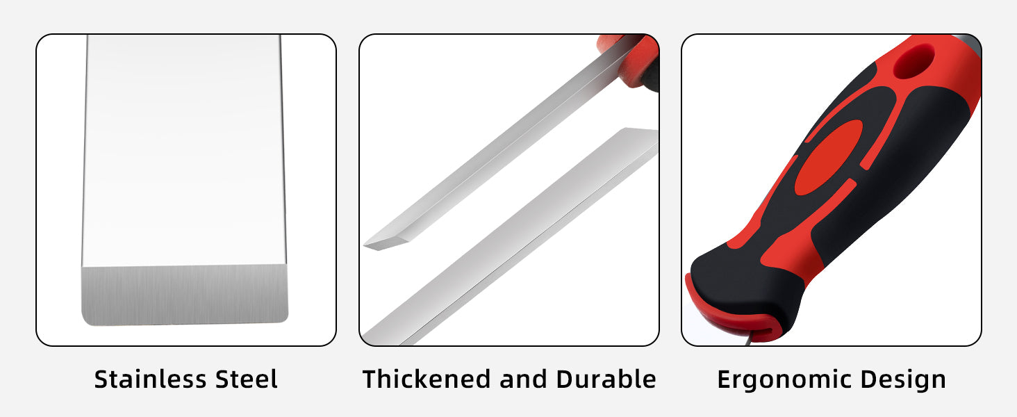 ROTATION Extra Thick Scraper Set, 4 piece, Soft Grip, Heavy Duty, Scraper with Hammer End, Stainless Steel Putty Knife - Detail Large 3