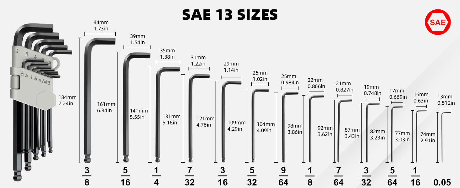 ROTATION 35-Piece Allen Wrenches Set, Metric/SAE/Torx Long Arm Allen Wrench Kit with Ball End, Hex Key Set, Chrome Vanadium Steel for Vehicle, Home & Appliance Repair - Detail Large 3