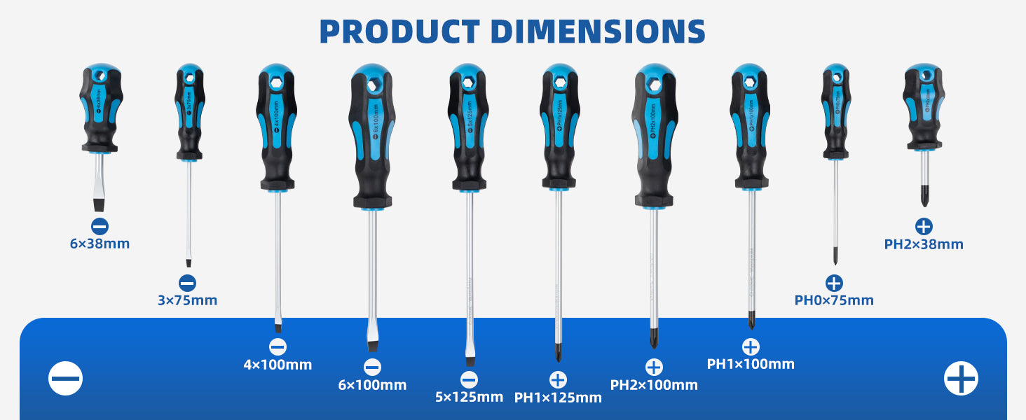 ROTATON 11-Piece Magnetic Screwdriver Set, 5 Phillips & 5 Slotted Tips, Include Magnetizer, Screwdriver with Professional Non-Slip Grip, for Home Repair and DIY Projects - Detail Large 2