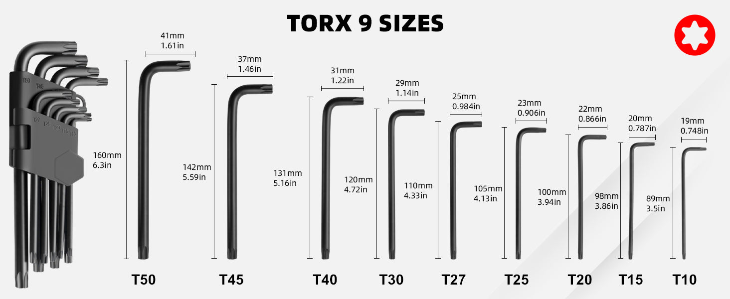 ROTATION 35-Piece Allen Wrenches Set, Metric/SAE/Torx Long Arm Allen Wrench Kit with Ball End, Hex Key Set, Chrome Vanadium Steel for Vehicle, Home & Appliance Repair - Detail Large 4