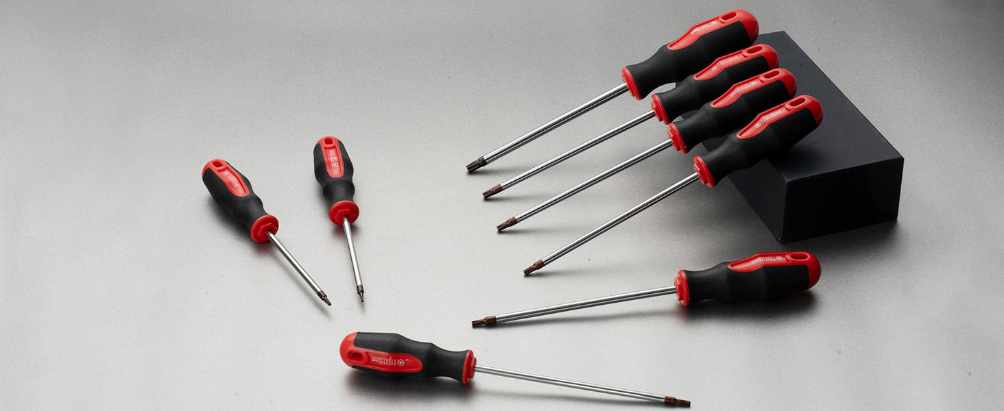 ROTATION 8PCS Magnetic Tip Torx Screwdriver Set, 8 Torx Star Screwdrivers, T8, T10, T15, T20, T25, T27, T30, T40 Red Tip | Red, Gloss, S2 Steel - Detail Large 2
