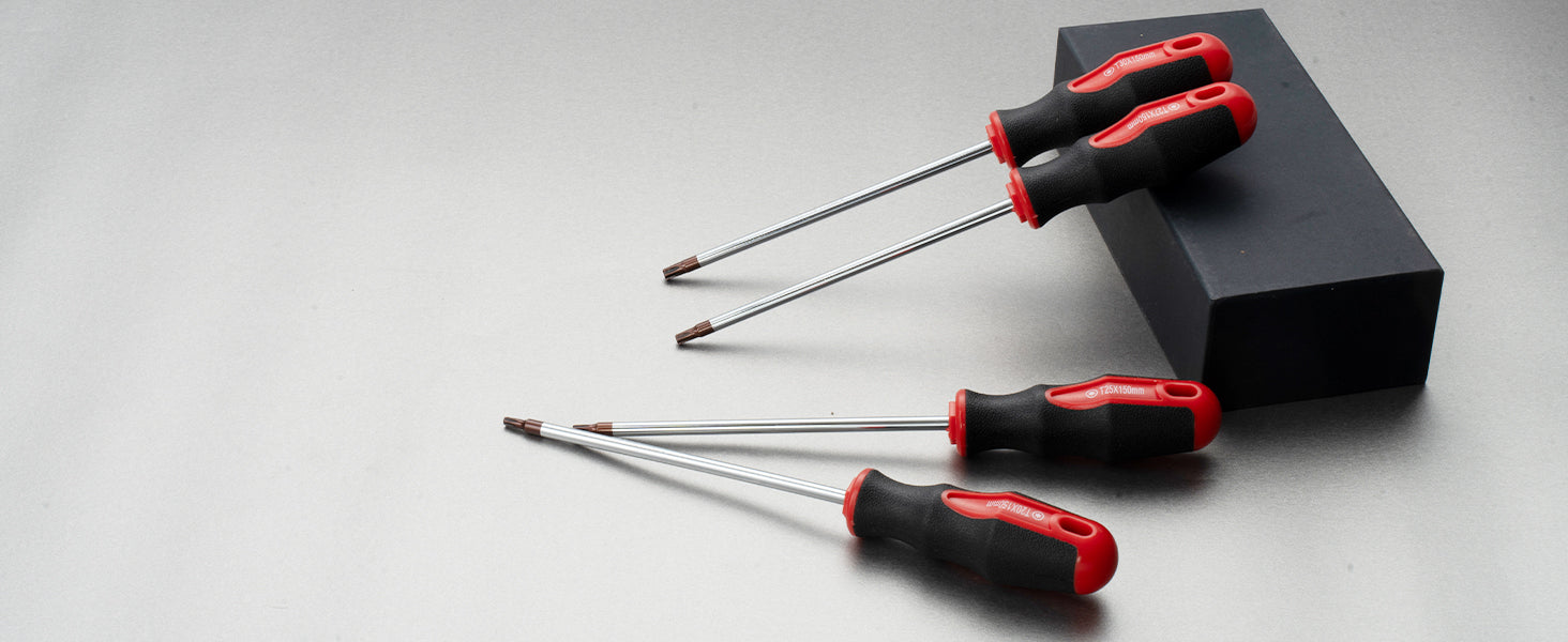 ROTATION 4PCS Magnetic Tip Torx Screwdriver Set, 4 Torx Star Screwdrivers, T20, T25, T27, T30, Red Tip | Red, Gloss, S2 Steel - Detail Large 2