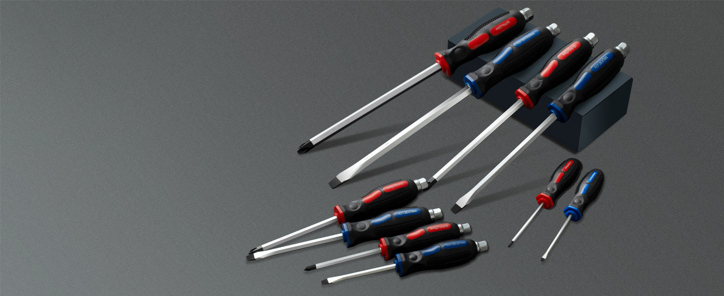 ROTATION Magnetic Screwdriver Set 12 PCS with Black tips, 6 Phillips and 6 Flat Head Screwdrivers, with Go-Thru Steel Blades, High Torque for Fastening and Loosening, pack with paper box - Detail Large 2