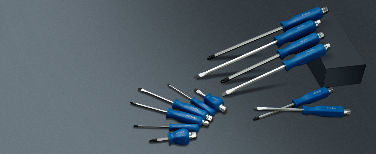 ROTATION 12PCS Magnetic Go-Thru Screwdriver Set, 6 Phillips and 6 Flat Head Tips Screwdriver for Fastening, Chiseling and Loosening Seized Screws, Multi-Purpose Budget Set - Detail Large 3