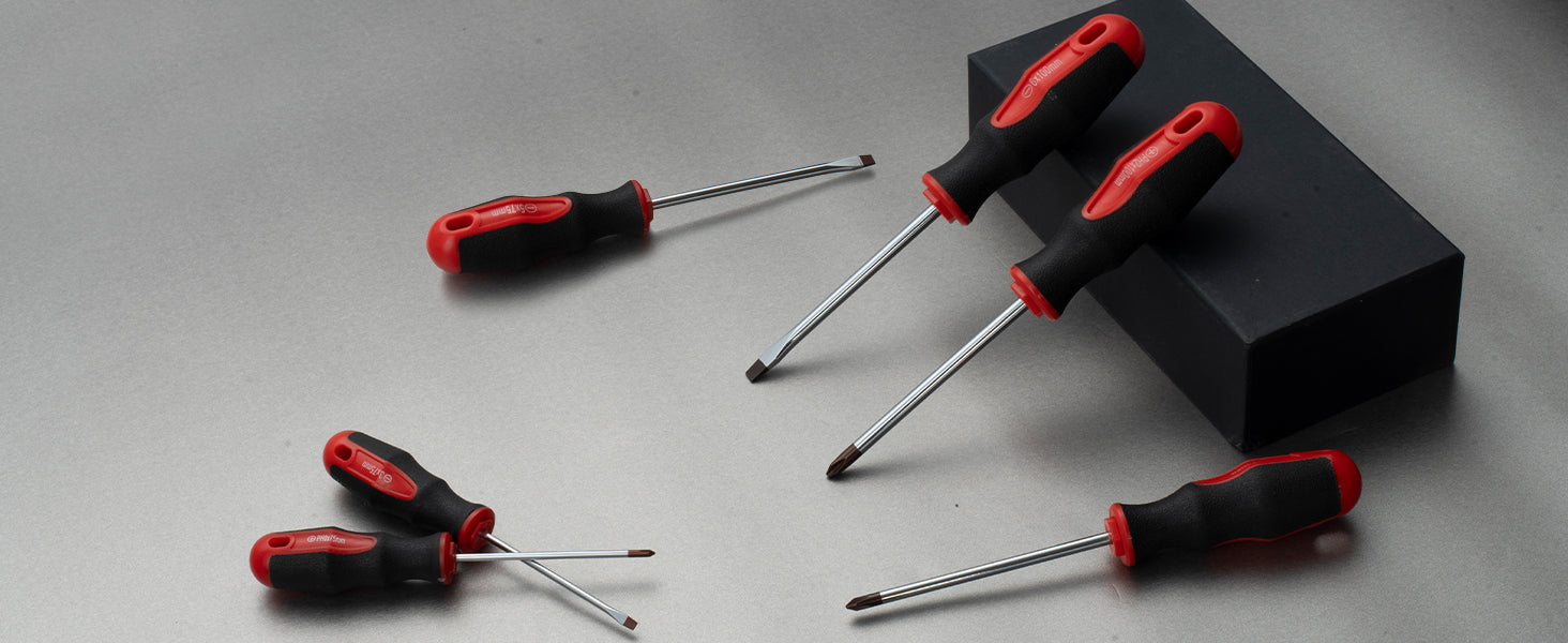 ROTATION 6PCS Magnetic Tip Screwdriver Set, 3 Phillips and 3 Flat, Red Tip | Red, Gloss, S2 Steel) - Detail Large 2