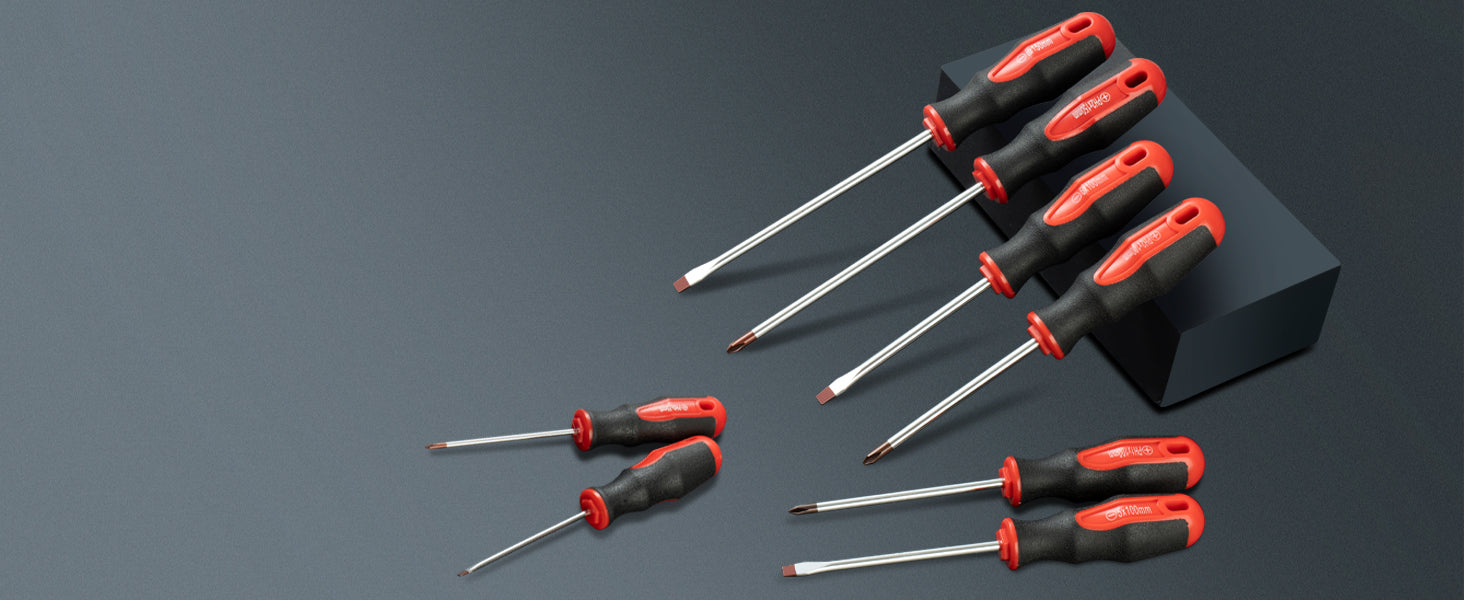 ROTATION 8-Piece Magnetic Screwdrivers Set with red tip, 4 Phillips and 4 Slotted Tips, Professional Cushion Grip Screwdriver Set with High Torque - Detail Large 2