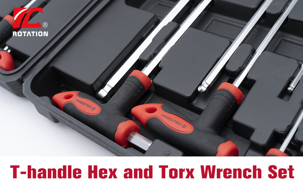 ROTATION 16 Pcs Hex and Torx Wrench Set, T Handle Allen Key with Case, for Long Shafts, Storage Rack, Auto, Bike, Moto - Detail Large 1