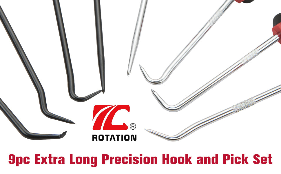 ROTATION Precision Hook and Pick Set with Scraper, 9 Piece Set, Chrome Vanadium Steel Shaft, for Remove Hoses and Gaskets, Auto and Electronics maintenance tools - Detail Large 1