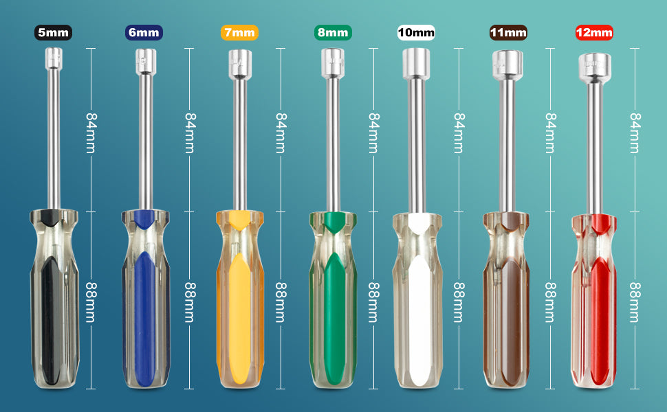 ROTATION 7PC Nut Driver Set - Drivers for Bolts Nuts Fasteners, Color-Coded Non-Slip PVC Grips - Detail Large 4